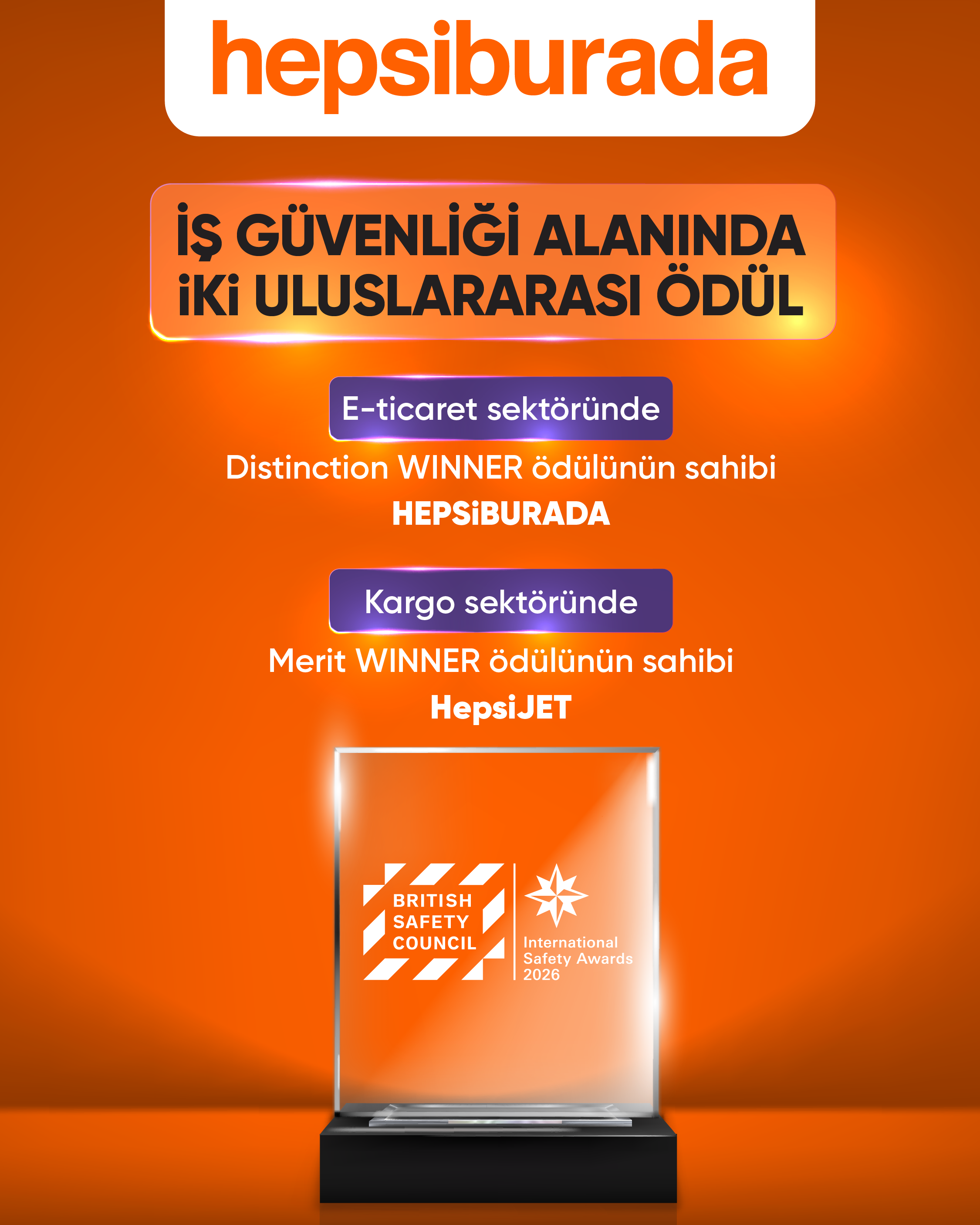 Hepsiburada ve HepsiJET’e  İş Güvenliği Alanında Ödül